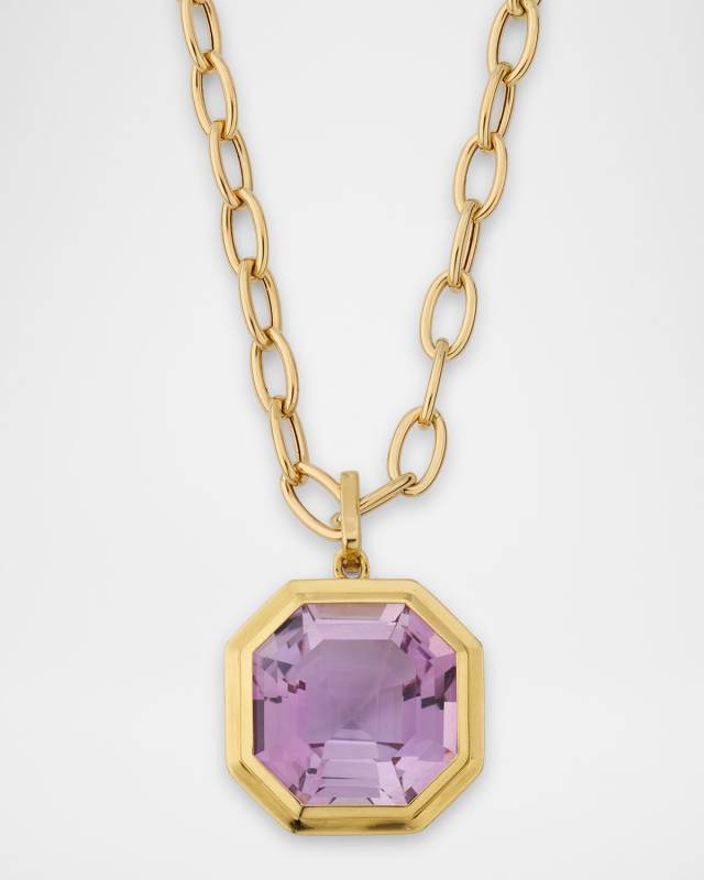 Manhattan 18K Yellow Gold Lilac Amethyst Asscher Cut Pendant Necklace, 18"L